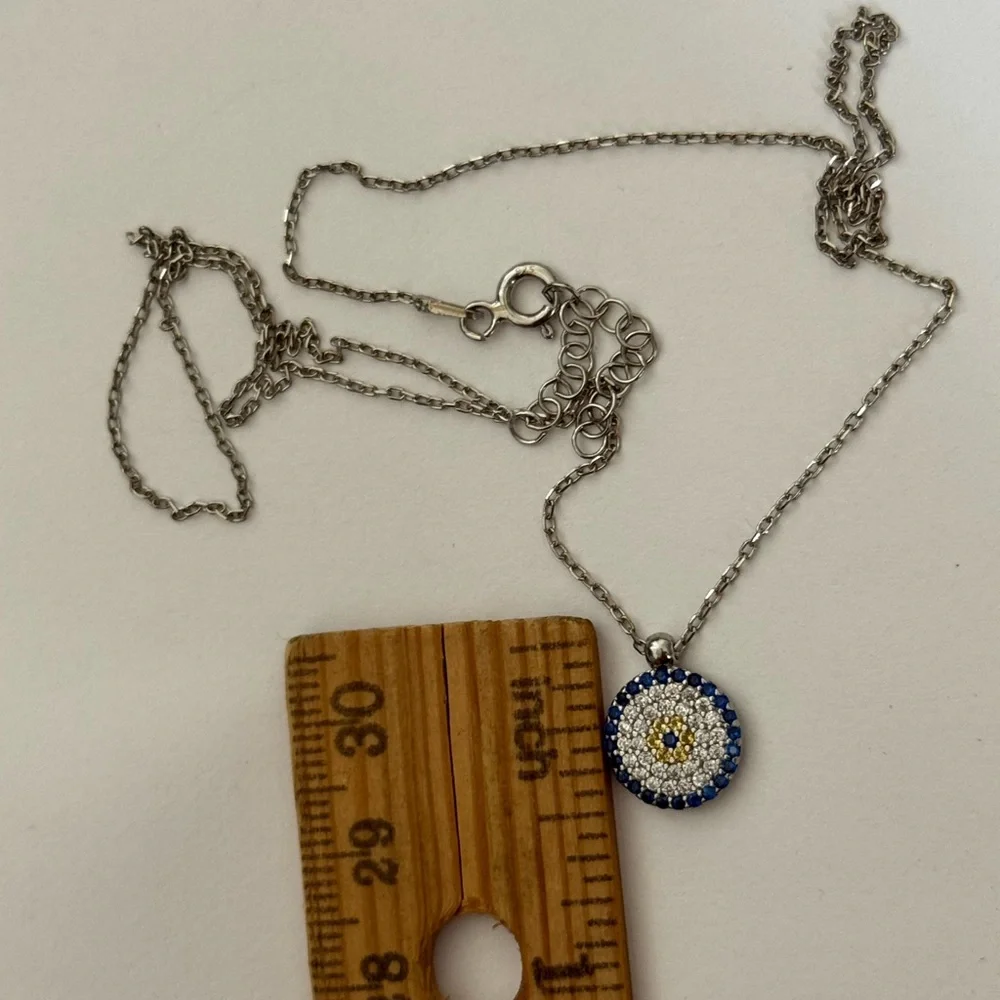 🧿925 Silver evil eye necklace cz stones